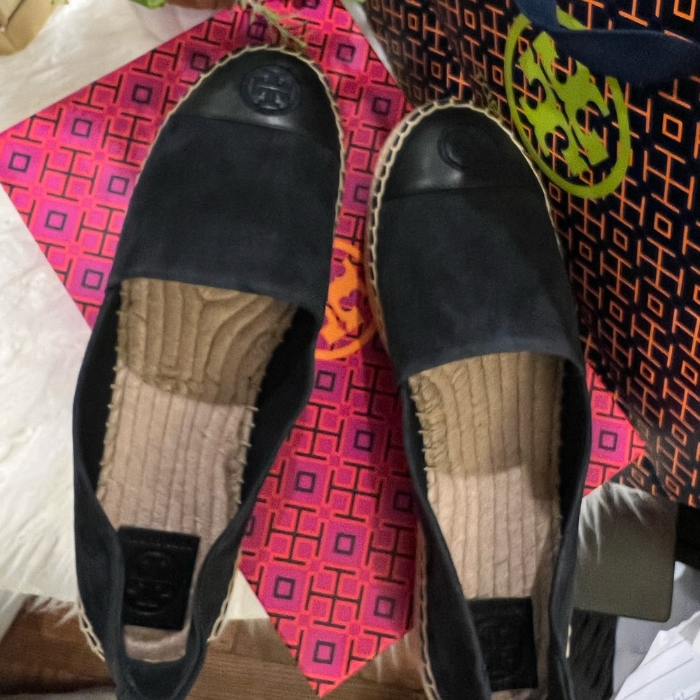 Tory Burch navy blue color block platform espadrilles- brand new with bag!